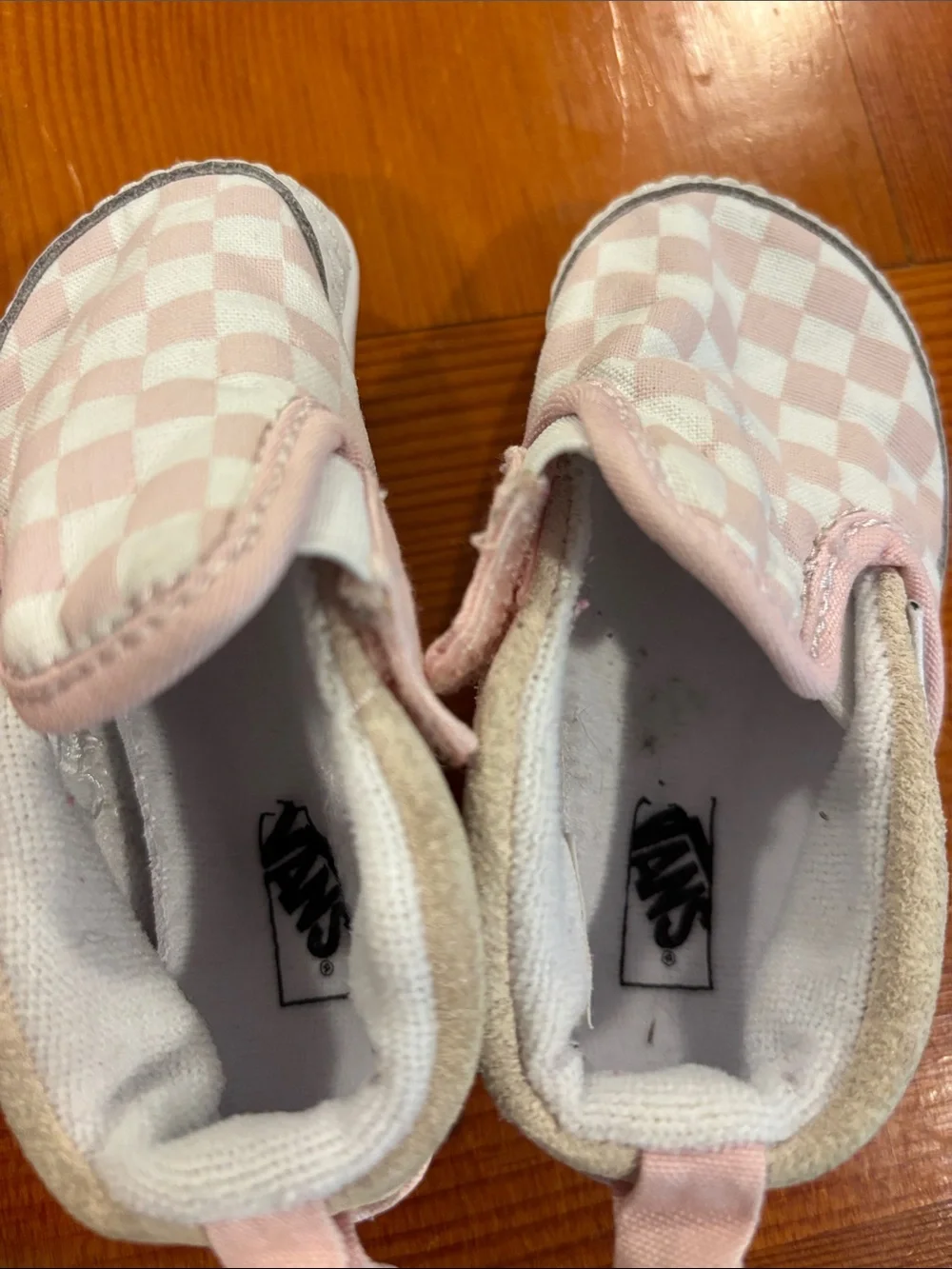Vans Baby Pink and White Checker Slip-On Shoes